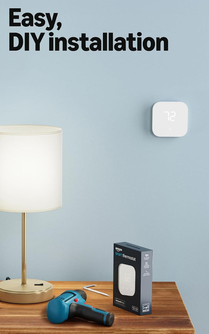 Like-New Amazon Smart Thermostat – Save money and energy - Works with Alexa and Ring - C-wire required
