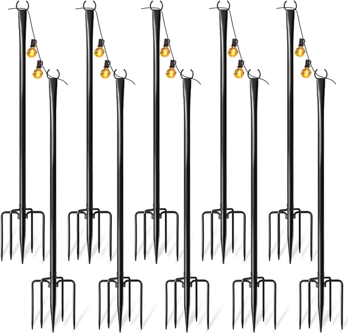 4 Pack String Light Poles for Outside, Adjustable Metal Patio Light Poles