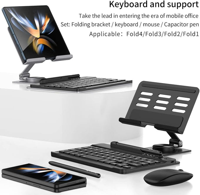 for Samsung Galaxy Z Fold 7/6/5/4/3 Adjustable Stand for Desk, Fully Foldable & Portable Keyboard Stand, Office Mobile Phone Stand Holder with Capacitor Pen and Bluetooth Mouse & Keyboard Set