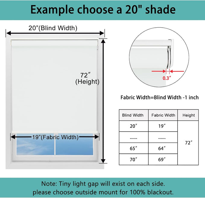 Changshade Blackout Roller Shades Cordless for Windows,100% Room Darkening Window Blinds for Bedroom,Thermal Insulated UV Protection,Easy Install Pull Down Shades for Home,35.5" w x 72" h,White