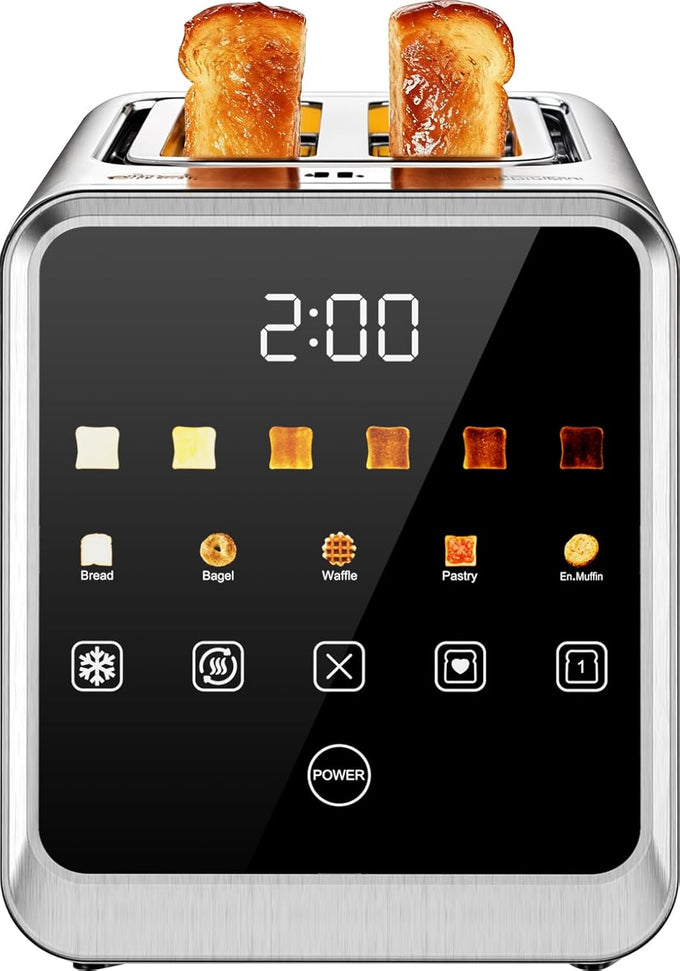 Foyoconven Toaster 2 Slice, Smart Touchscreen Wide Slot Stainless Steel