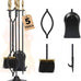 AMAGABELI Garden & Home 5 Pcs Fireplace Tools Brass Handles Wrought Iron Set Holder Indoor Outdoor Fireset Fire Pit Stand Rustic Tongs Shovel Brush Chimney Poker Wood Stove Hearth Accessories Kit