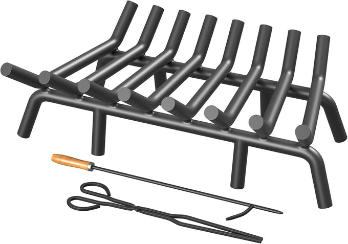 Jusgym Fireplace Grate 24 in with 8 Support Legs and Fire Tongs & Poker