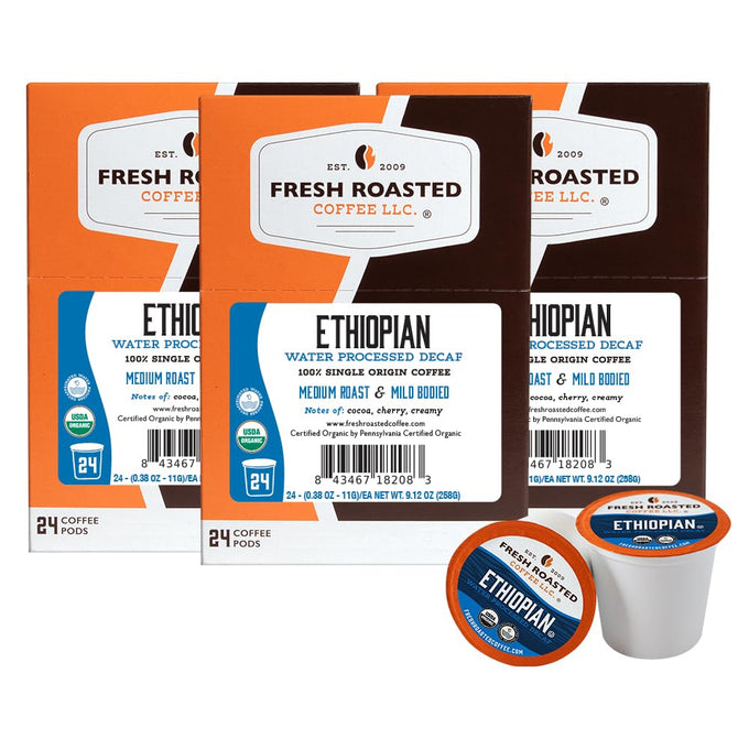 Fresh Roasted Coffee, Organic Water-Processed Half-caf Variety Pack K-Cup Pods for Keurig Brewers, Medium Roast, USDA Organic, Kosher, 96 Count Loose Pack