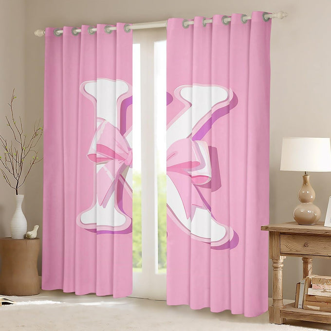 jejeloiu Pink Bowknot Blackout Curtain,(2 Panels,52 x 90 Inch),Gifts Women Teen Girl Initial Letter K Curtains for Bedroom Living Room,Girly Romantic Blackout Curtains,Window Treatments