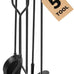 AMAGABELI GARDEN & HOME Fireplace Tools Set 5 Pcs Wrought Iron Indoor with Stand for Fire Place Kit Holder Wood Stove Hearth Accessories Chimney Fire Pit Tongs Shovel Brush Poker Fireset Outdoor Brass