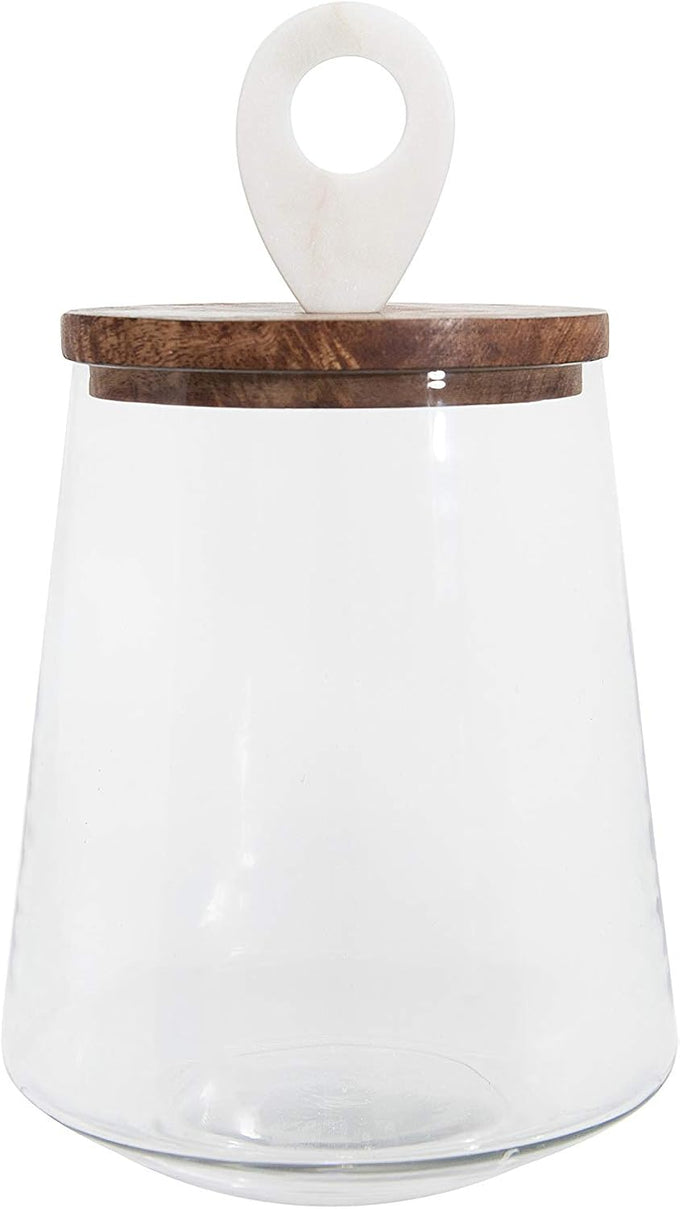 Bloomingville Small Clear Glass Jar with Mango Wood & Marble Lid