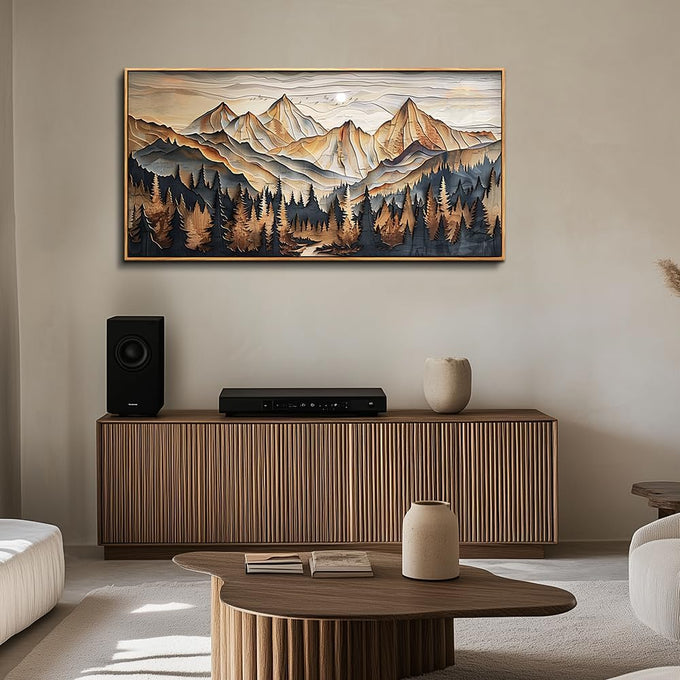 QIYILEXWART Wood Farmed Canvas Wall Art For Living Room Wall Decor For Bedroom Office Wall Decoration Mountain Landscape Painting Abstract Pictures Artwork Room Aesthetic Home Decor 20x40 In
