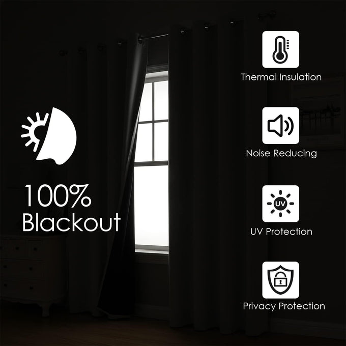 ChrisDowa 100% Blackout Curtains for Bedroom 108 Inches Long 2 Panels Set
