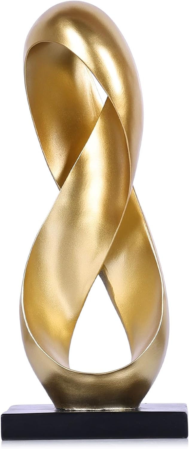 14.6" Tall Abstract Bronze-Finish Knot Sculpture, Modern Resin Infinity Loop Statue, Modern Tabletop Decor for Coffee Table, Bookshelf, Mantel, Entryway, Living Room Office Accent Centerpiece