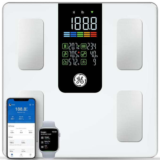 GE Smart Scale for Body Composition, Weight, BMI, 500lb, Large 11.8-Inch