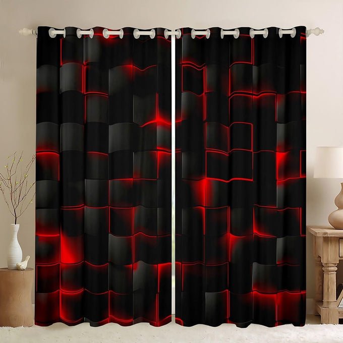 Feelyou Red and Black Curtains for Bedroom Living Room (2 Panels, 52 x 96 Inch) Kids Light Geometric Blackout Curtains Boys Darkening Drapes Modern Style Window Treatments
