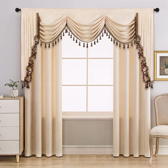 ELKCA Beige Double-Sided Chenille Curtains for Living Room Modern Window Treatment for Bedroom Curtain,Grommet Top,2 Panels (Beige, 52" W x 104" L)