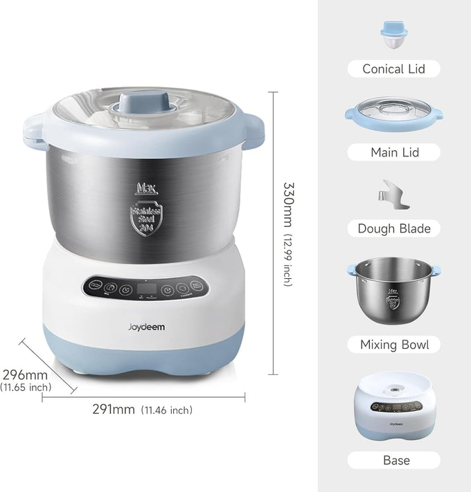Joydeem Electric Dough Maker with Ferment Function, Microcomputer Timing, Face-up Touch Panel, 7.4Qt, 304 Stainless Steel, JD-HMJ7L