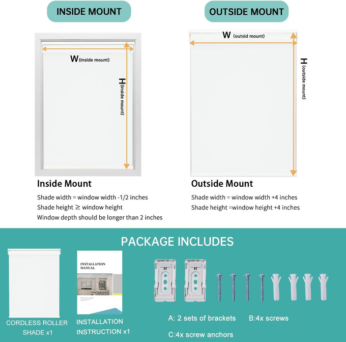 Changshade Blackout Roller Shades Cordless for Windows,100% Room Darkening Window Blinds for Bedroom,Thermal Insulated UV Protection,Easy Install Pull Down Shades for Home,35.5" w x 72" h,White