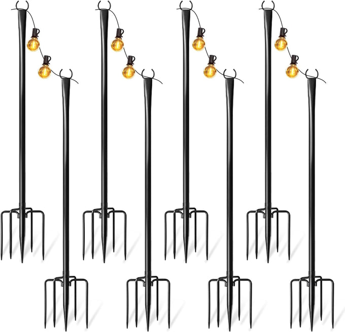 4 Pack String Light Poles for Outside, Adjustable Metal Patio Light Poles