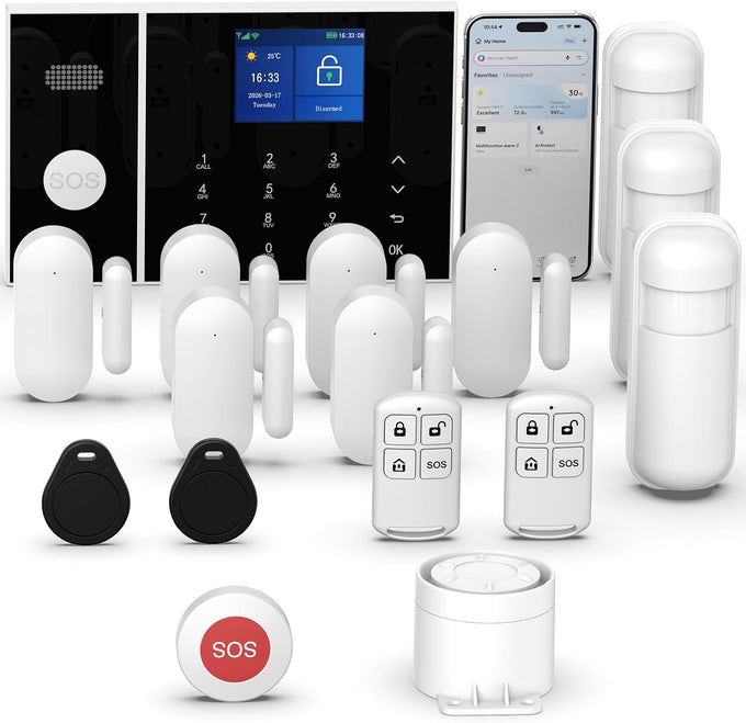 WiFi Home Security Alarm System, 4X Door Window Sensors, No Monthly Fees