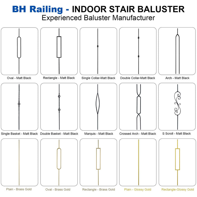 5 Pack 44" Iron S Scroll Balusters for Staircase Interior, 1/2" Hollow Stair Balusters, Matte Black Metal Balusters, Easy to Cut & Install