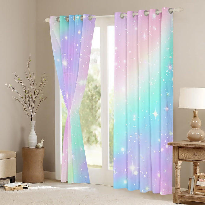 Erosebridal Ombre Blackout Curtains Tie Dye Gradient Darkening Curtains Girl Batik Pink Purple Blue Window Treatments Rainbow Iridescent Window Drapes 52"x84",2 Panels