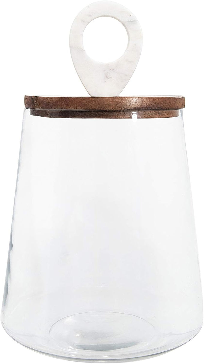 Bloomingville Small Clear Glass Jar with Mango Wood & Marble Lid