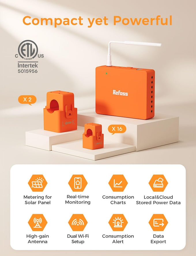 Refoss Smart Home Energy Monitor with 16 60A Circuit Sensor, Local Control