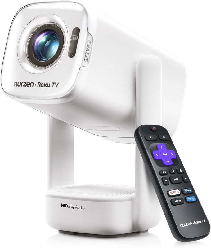 Aurzen Roku TV D1R air USB-C Powered Smart Portable Outdoor Projector White
