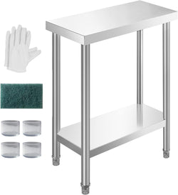 24x12 Inch NSF Stainless Steel Prep Work Table with Undershelf Metal