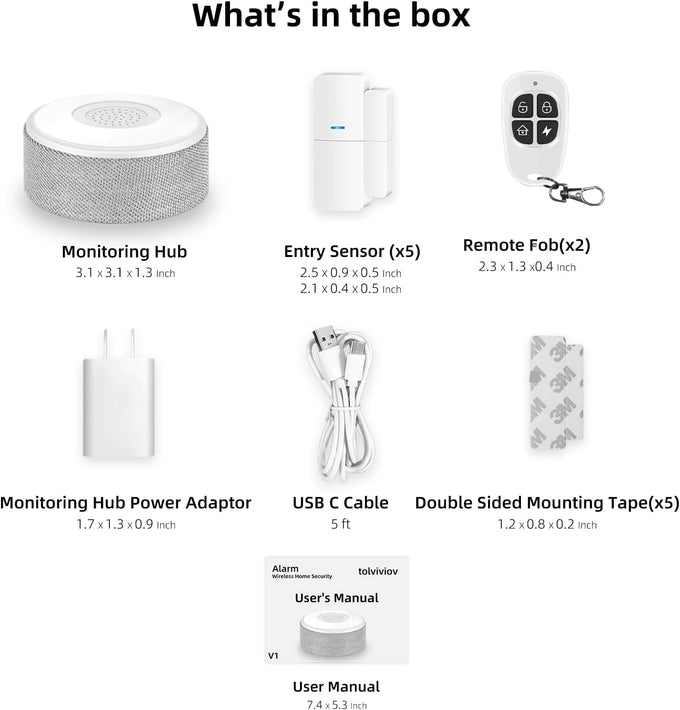 WiFi Door Alarm System, 8-Piece DIY Wireless Alarm Kit with Door Sensors