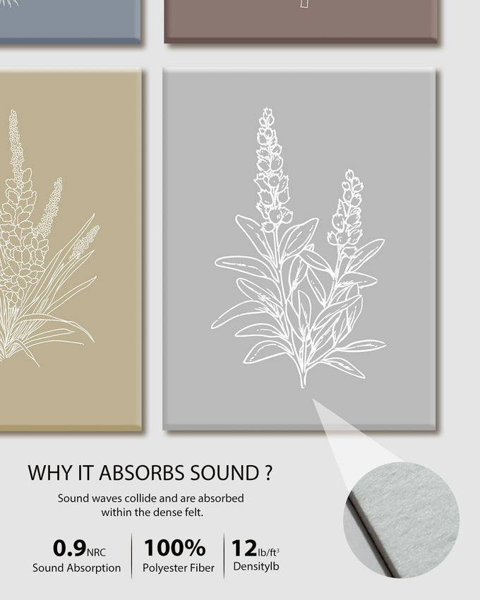 VIYYIEA Art Acoustic Wall Panel, Boho Botanical Sound Absorbing Panels