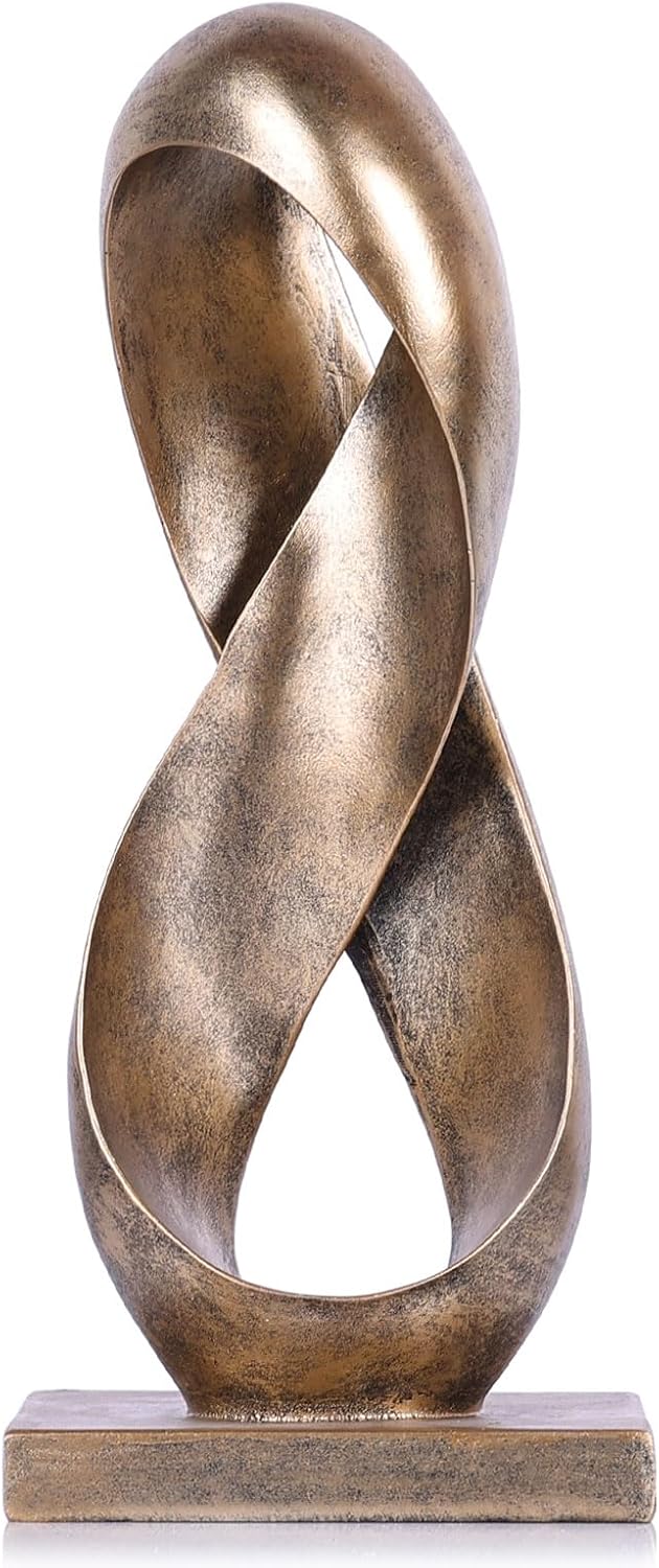 14.6" Tall Abstract Bronze-Finish Knot Sculpture, Modern Resin Infinity Loop Statue, Modern Tabletop Decor for Coffee Table, Bookshelf, Mantel, Entryway, Living Room Office Accent Centerpiece