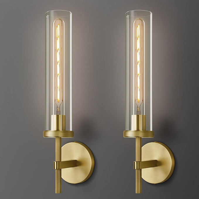 Antique Gold Wall Sconce 19.48" Modern Luxe Wall Lighting with Clear Glass Tube, Living Room Bedroom Bathroom Mirror Sconces, Staircase Decor Hallway Lamp Fixture(Including Bulb)