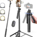 Vlogging Kit for iPhone/Android, 63”Auto Face Tracking Tripod for iPhone with Light, Wireless Microphones, Scrolling Remote Control for TikTok, Content Creator Kit for YouTube Starter