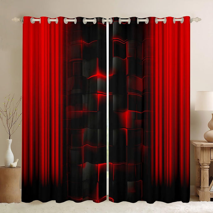 Feelyou Kids Gamer Curtains for Bedroom Living Room (2 Panels, 52 x 96 Inch) Green and Black Darkening Drapes for Boys Gaming Ombre Blackout Curtains Geometric Square Window Treatments