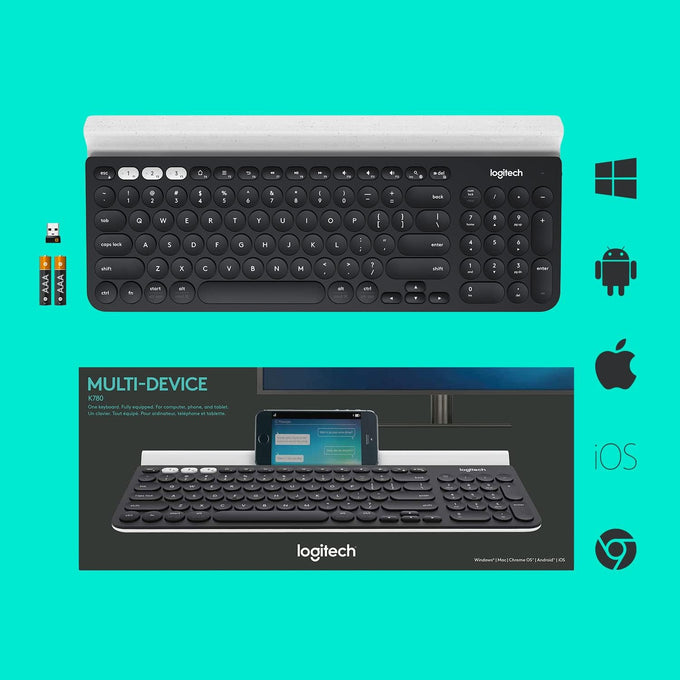 Logitech K780 Multi-Device Wireless Keyboard with Built-in Cradle, Speckles