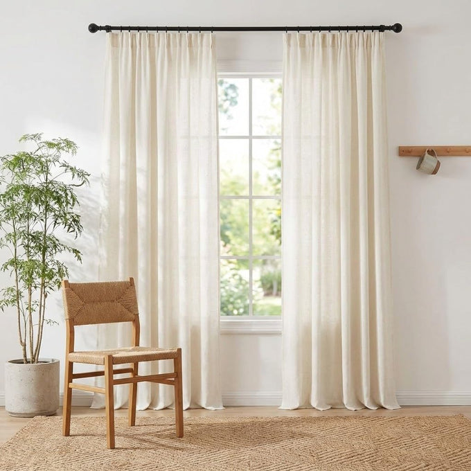 NICETOWN Natural Thick Linen 120 inch Curtains, Pinch Pleated/Rod Pocket/Back Tab Privacy Added Window Treatments with Light Filtering for Bedroom/Living Room, W52 x L120, 2 Panels