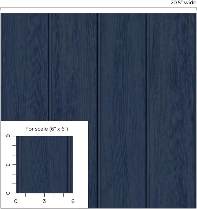 Faux Wood Panel Prepasted Wallpaper (Naval Blue)