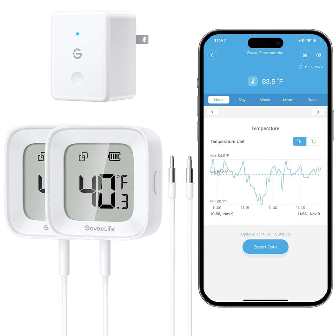 GoveeLife WiFi Refrigerator Thermometer 2-Pack with Gateway & LCD Display