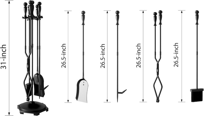 Fire Beauty 5Pcs Wrought Iron Fireplace Tools Indoor Outdoor Set