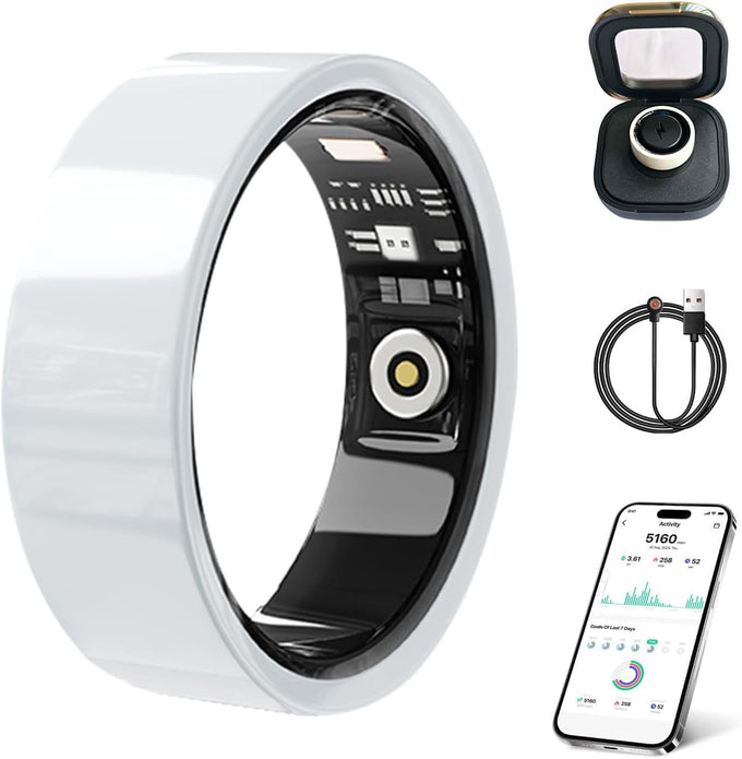 Smart Ring for Women Men Without Subscription Ceramic Design Health Tracking smart Ring for Sleep, Heart Rate, Stress & Activity Tracking (White, 9)