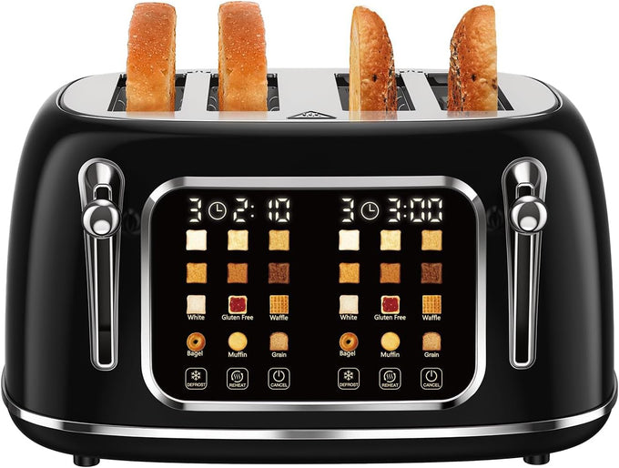Mecity 4 Slice Toaster, Wide Slot Retro Design, 120V 1650W, Jet Black