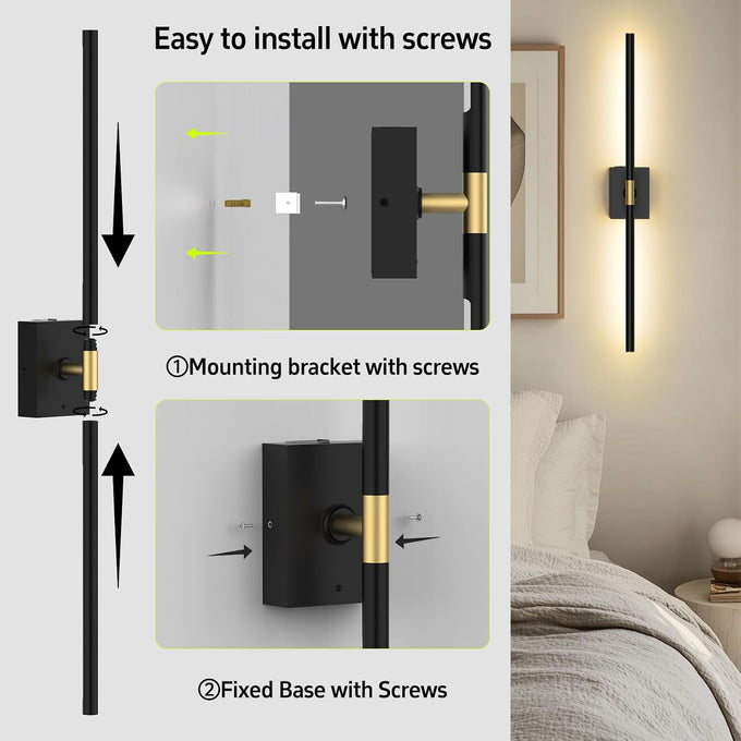 iThird Battery Operated Wall Sconces Set of 2, 10000mAh, Black