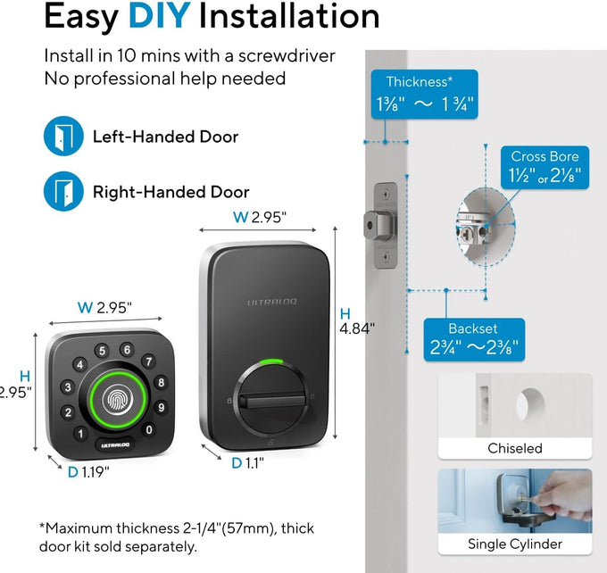 ULTRALOQ U-Bolt Pro WiFi Smart Lock with Door Sensor, App Remote Control