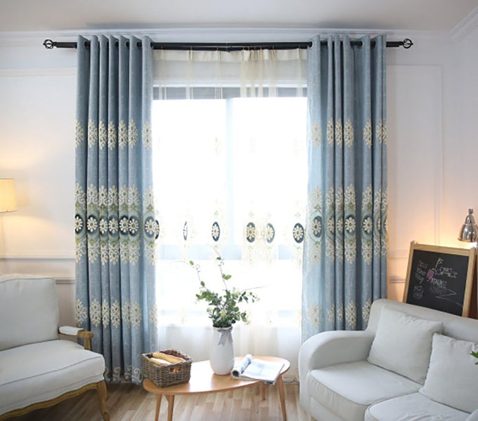 VOGOL Embroidered Curtains 84 inches Long Grommet Window Treatment Voile Panel Drape for Living Room Kitchen, Two Panels, W54 x L84 inch