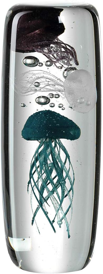 Leonardo Oceano 018685 Decorative Object Made of Transparent Glass, Handmade, Maritime Glass Decoration with Jellyfish Motif, Handmade, Unique, Glow in the Dark, Height: 19 cm
