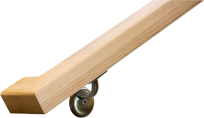 G&T Wood Products Modern Red Oak Handrail Kit with Wall Returns and Wall Mount Brackets. Rectangular 6002 Profile. Solid and Unfinished Red Oak.