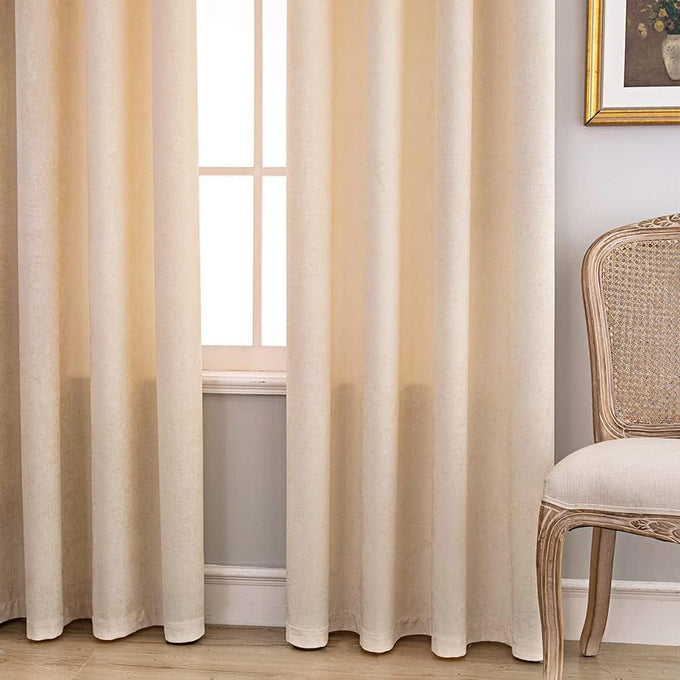 ELKCA Beige Double-Sided Chenille Curtains for Living Room Modern Window Treatment for Bedroom Curtain,Grommet Top,2 Panels (Beige, 52" W x 104" L)
