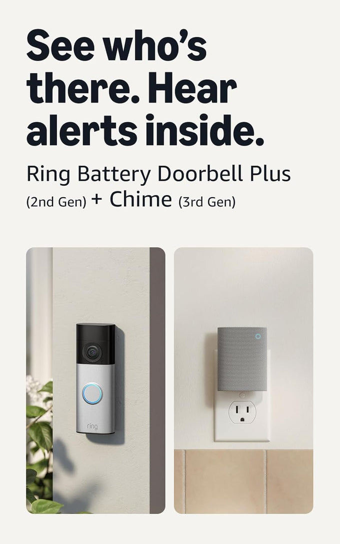 Ring Battery Doorbell 2K Plus (newest model), Retinal 2K with wide-angle video, up to 6x Enhanced Zoom, Night Vision, and Quick Release Battery Pack, Nickel Silver