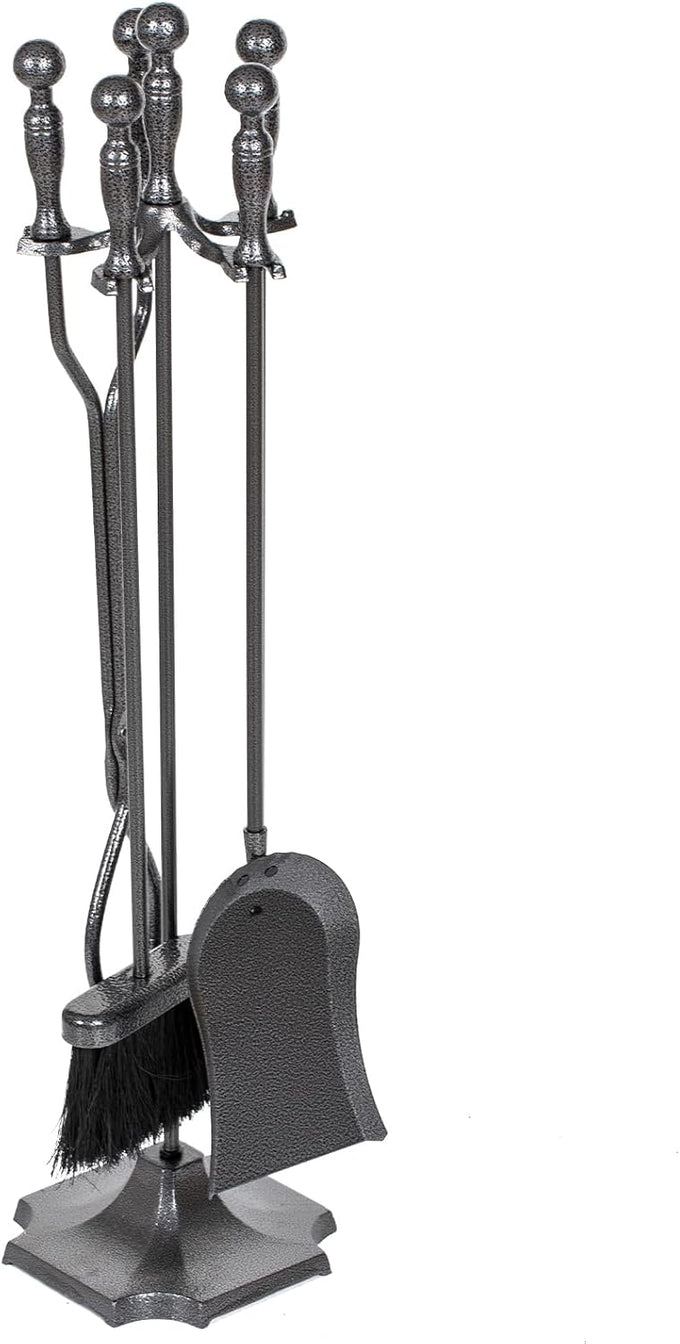 nalone 5 Pieces Fireplace Tools Set, Heavy Duty Wrought Iron Fireplace Accessories Set with Poker, Tong, Shovel, Brush, Fire Place Tools Indoor Outdoor (Black)