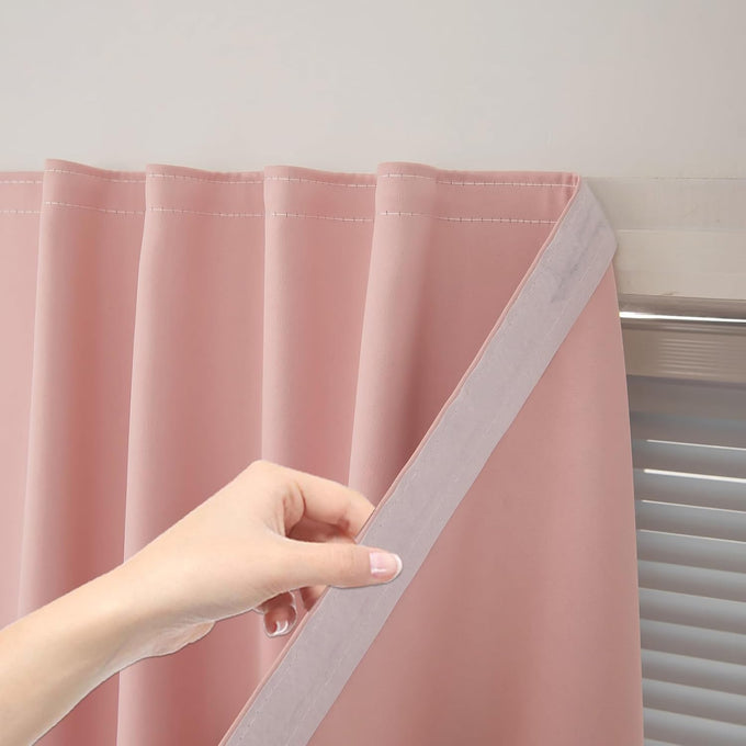 Self Adhesive Curtains Portable Blackout Curtain Simple and Easy to Install Bedroom Window Thermal Lnsulated Kitchen Room Darkening Black Small Drapes, 59" W X 96" L, White, 2 Panels