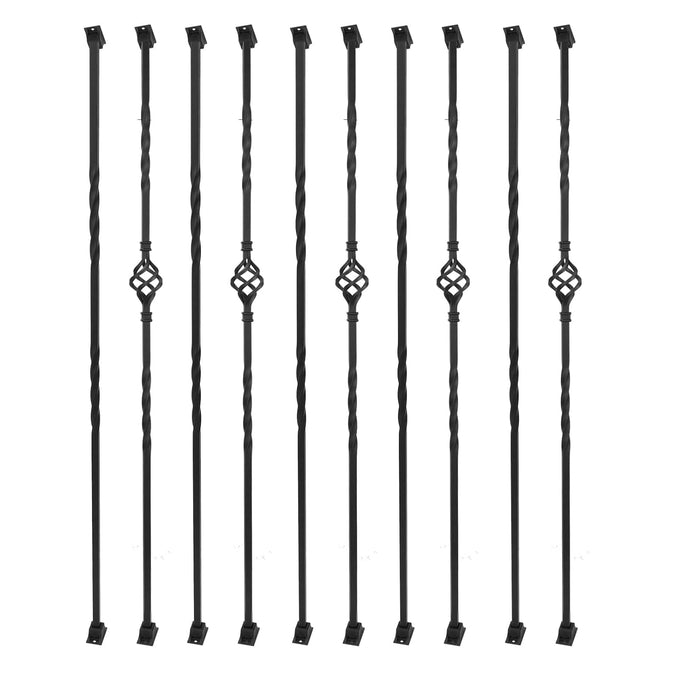 Sidasu 16-Pack Wrought Iron Stair Balusters, 44" Basket Twist Design